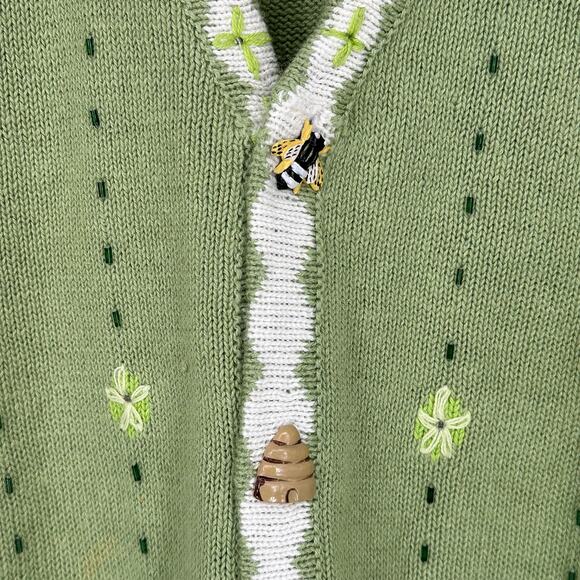 Storybook Knits Vintage 90s Bee Sweater Crochet Granny Square Chunky Cardigan - Picture 4 of 12